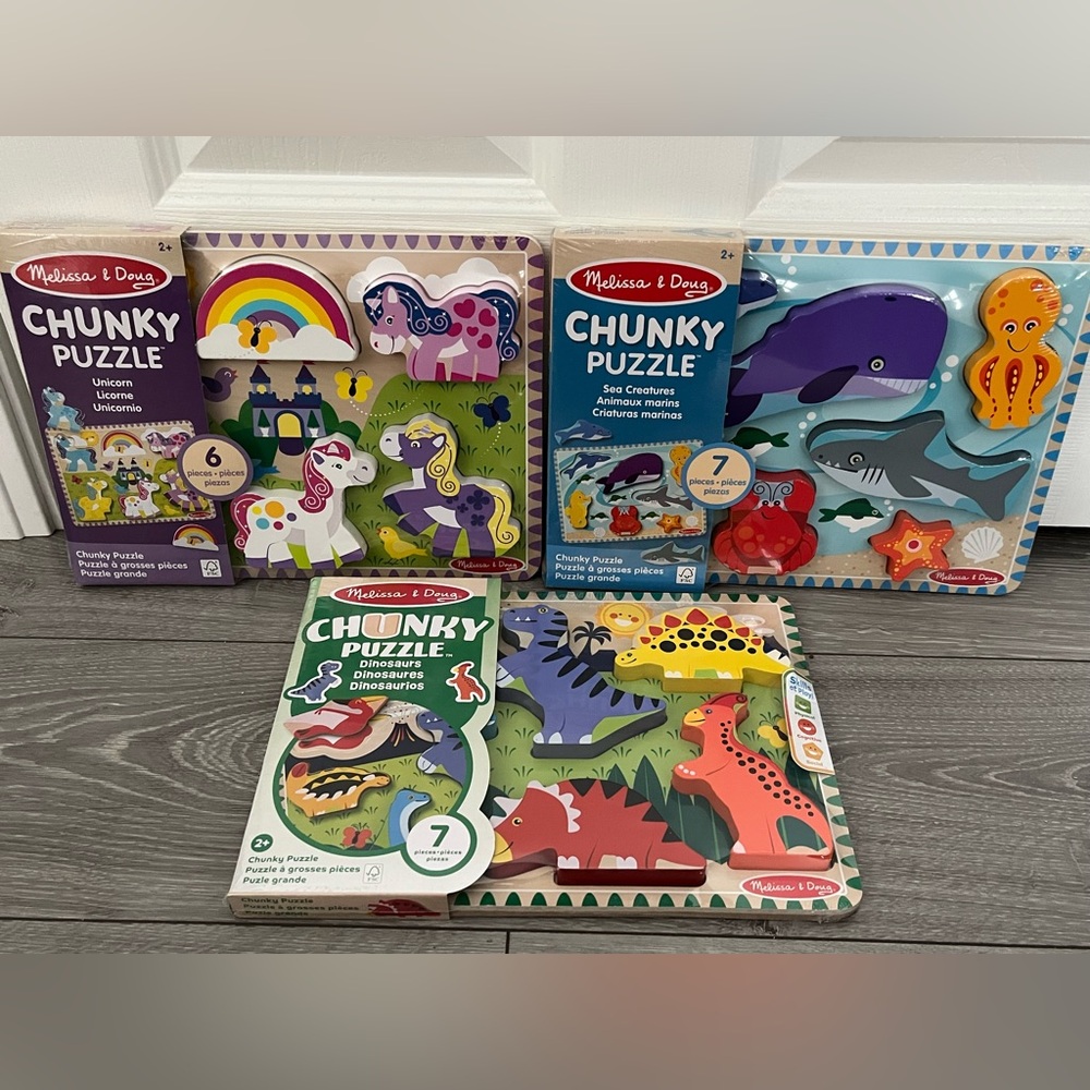 3 Melissa & Doug Chunky Puzzle Sets - all new
